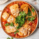 Buttery Tomatoes with Caramelised Fennel and Cod