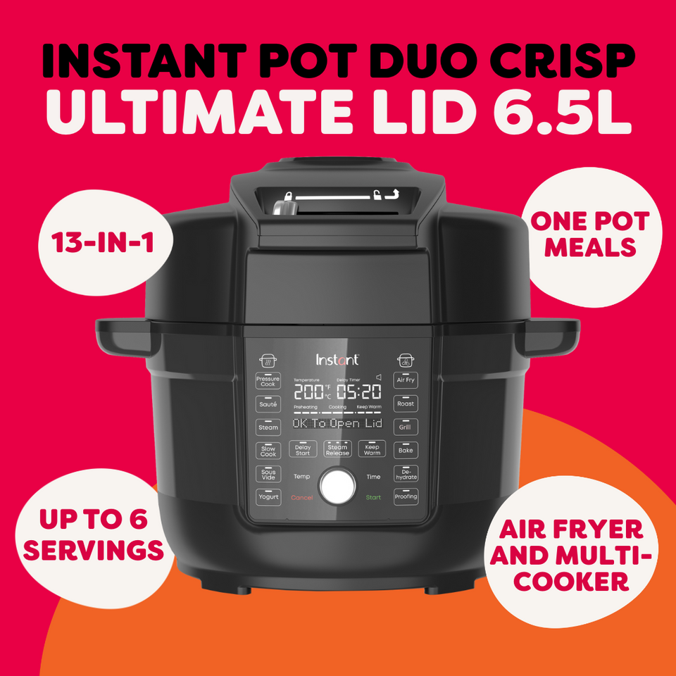 Instant Pot Duo Crisp heteluchtfriteuse 11-in-1 elektrische multikoker 7,6 l - snelkookpan, heteluchtfriteuse, slowcooker, steamer, sous-vide-apparaat, dehydrator met grill, warmhouden en bakfunctie